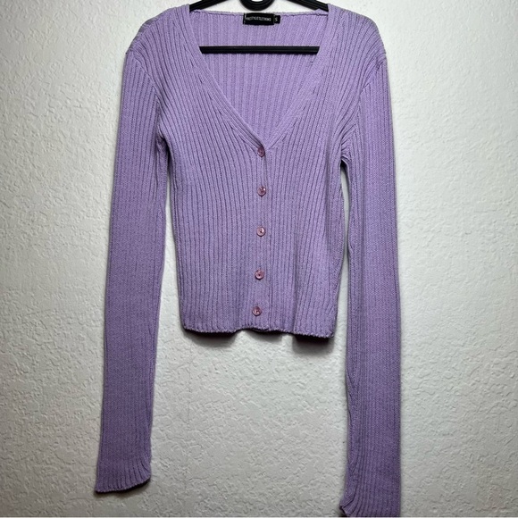 Pretty Little Thing V Neck Long Sleeve Ribbed Cardigan - Picture 1 of 7